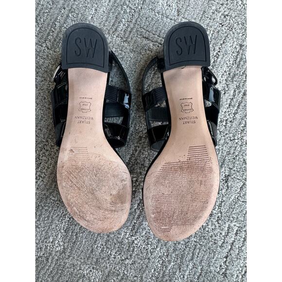 Stuart Weitzman Milanese Black Patent Leather Slingback strap Sandals 8N 8 Heels - Picture 7 of 10